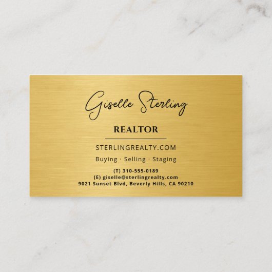 Realtor Black Gold Luxury Metallic 名刺 (裏面)