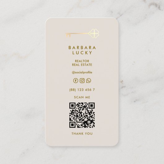 Realtor Broker Mortgage Sand Gold Key Minimal 名刺 (裏面)