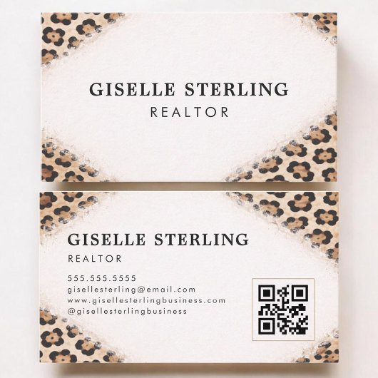 Realtor Cheetah Leopard Print QR Code 名刺