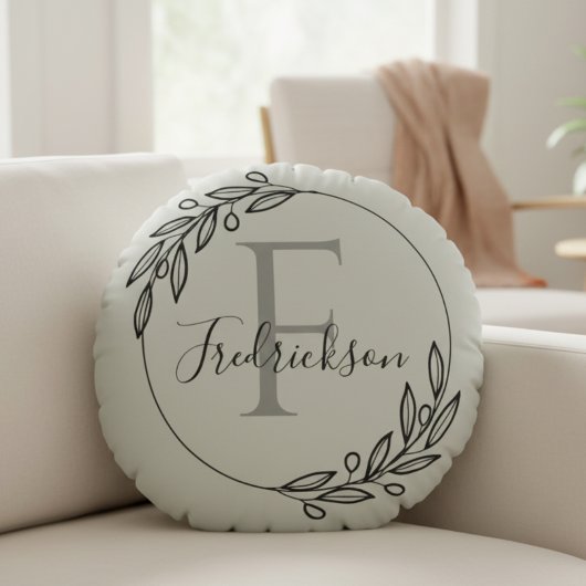 Realtor Closing Gift - Monogram Wreath Pillow ラウンドクッション
