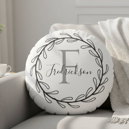 Realtor Closing Gift Wreath Monogram Round Pillow ラウンドクッション