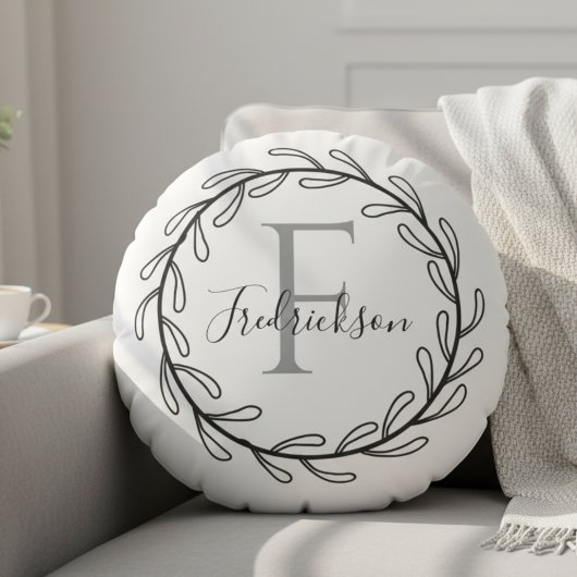 Realtor Closing Gift Wreath Monogram Round Pillow ラウンドクッション