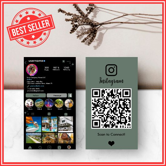 Realtor Instagram Sage Green QR 名刺
