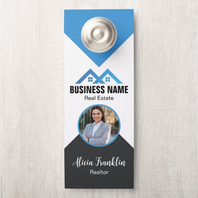 Realtor Modern Black Blue Real Estate Agent Photo  ドアノブサイン (ノブ)