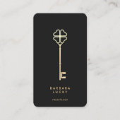 Realtor Real Estate Agent Elegant Black Gold Key 名刺 (正面)