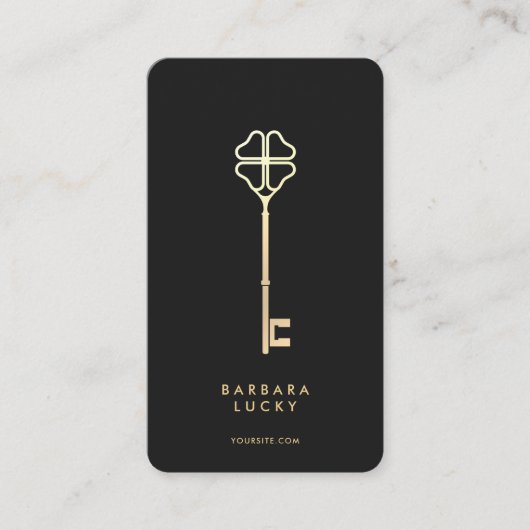 Realtor Real Estate Agent Elegant Black Gold Key 名刺 (正面)