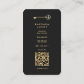 Realtor Real Estate Agent Elegant Black Gold Key 名刺 (裏面)