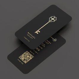 Realtor Real Estate Agent Elegant Black Gold Key 名刺
