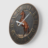 Rearing Brown Horse Bronzed Equestrian Statement ラージ壁時計 (傾斜)