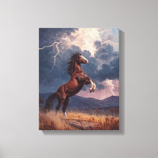 Rearing Horse Lightning Storm Painting キャンバスプリント (正面)