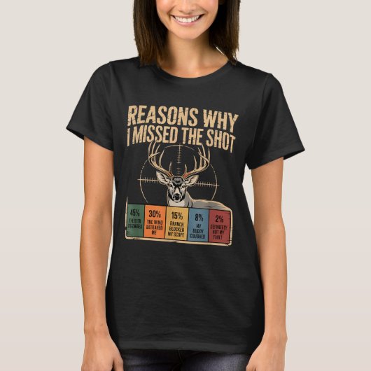 Reasons Why I Missed The Shot Funny Deer Hunting E Tシャツ (正面)