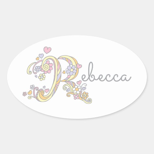RebeccaまたはRラベルで始まる名前 楕円形シール (正面)