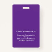 Rebecca パーソナライズされた Purple従業員の写真ID バッジ (裏面)