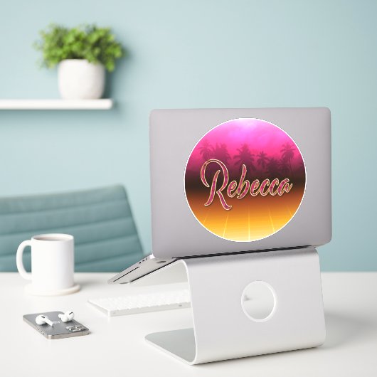 Rebecca Vorname Name golden pink Aufkleber Sticker シール (デスク上のノートパソコン)