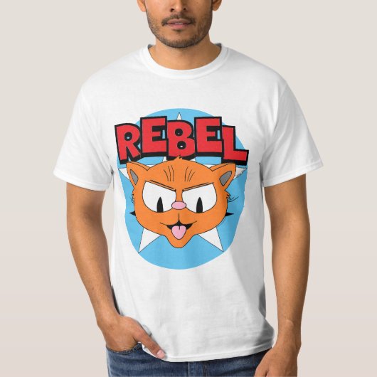REBEL Cartoon CatセニョールGato™onホワイトスター Tシャツ (正面)