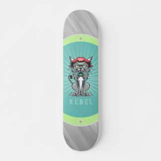 Rebel Cat Design Gray, Teal & Lime Green Skateboar スケートボード