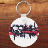 「Rebel Forever」- 迫力のあるドクロのグラフィックデザイン キーホルダー (正面)