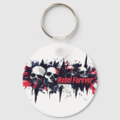 「Rebel Forever」- 迫力のあるドクロのグラフィックデザイン キーホルダー (裏面)