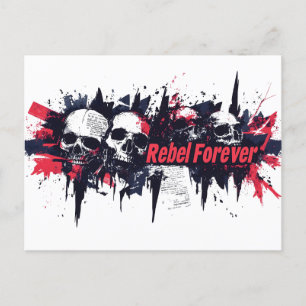 "Rebel Forever" - Edgyスカルグラフィックデザイン ポストカード