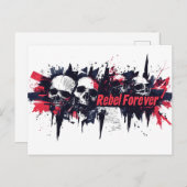 "Rebel Forever" - Edgyスカルグラフィックデザイン ポストカード (正面/裏面)