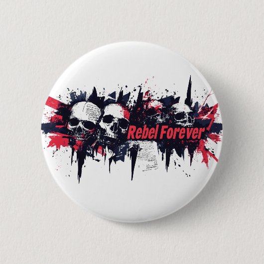"Rebel Forever" - Edgyスカルグラフィックデザイン 缶バッジ (正面)