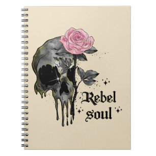 Rebel Soul – ピンクのバラを持つゴシックスカル ノートブック