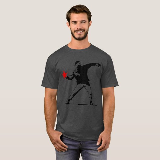 Rebel Throwing Flaming Star Street Art Tee Tシャツ (正面フル)