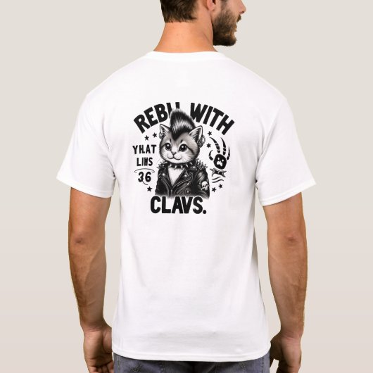 Rebel With Claws Punk Cat Edgy Rock Style Cat  Tシャツ (裏面)