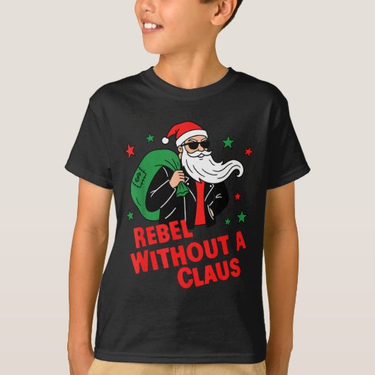 Rebel Without A Claus– Cool Santa Leather Jacket C Tシャツ (正面)