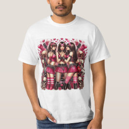 Rebeldía Rockera: Belleza y Pasión en Rosa y Rojo Tシャツ