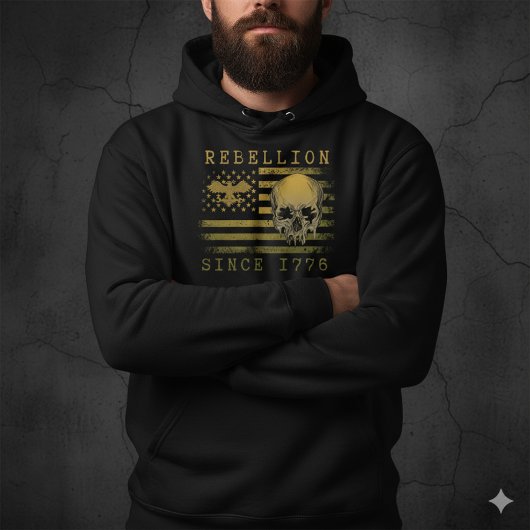 Rebellion 1776 American Flag Skull Black Hoodie パーカ