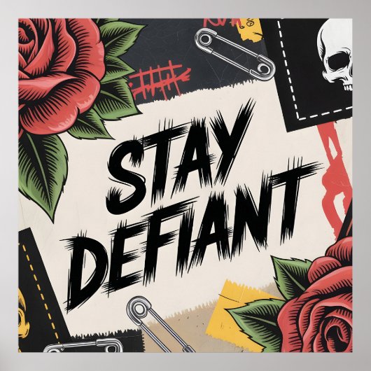 Rebellious Design: "Stay Defiant" Punk Slogan ポスター (正面)