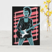 Rebellious Rock Star: Female Guitarist in Leather  カード (黄色い花)