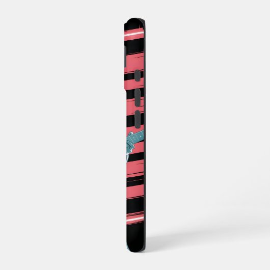 Rebellious Rock Star: Female Guitarist in Leather iPhone 16ケース (左側面)