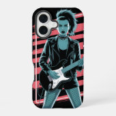 Rebellious Rock Star: Female Guitarist in Leather iPhone 16ケース (裏面)