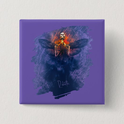 Rebirth. Skeleton with wings rising up 缶バッジ (正面)