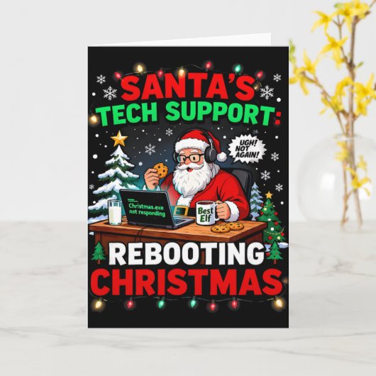 Rebooting Funny Santa's Tech Support Christmas Com カード (黄色い花)