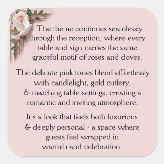 Reception Ceremony -  Pink Roses & Doves スクエアシール