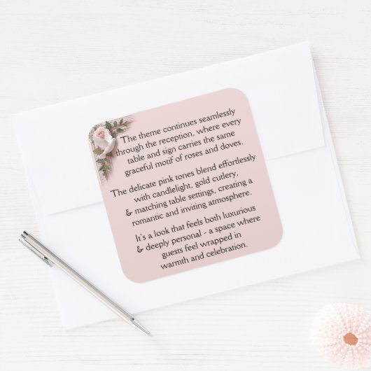 Reception Ceremony -  Pink Roses & Doves スクエアシール (封筒)