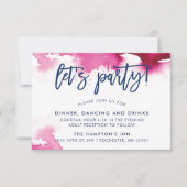 RECEPTION cute hand lettered dark pink watercolor 招待状 (正面)