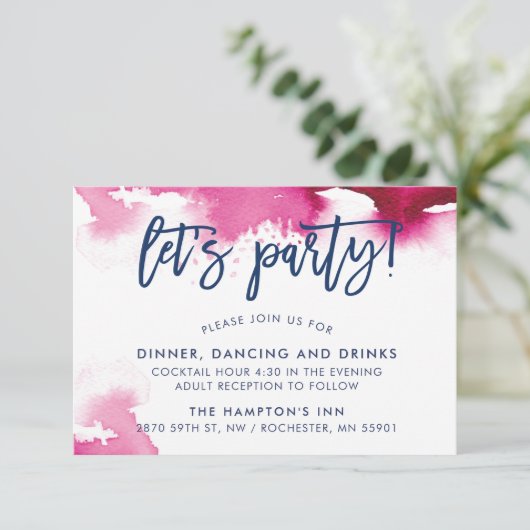 RECEPTION cute hand lettered dark pink watercolor 招待状 (スタンド正面)