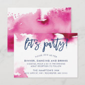RECEPTION cute hand lettered dark pink watercolor 招待状 (正面/裏面)