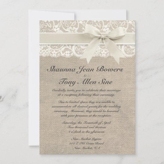Réception de mariage ene ivoire de toile de jute d 招待状 (正面)