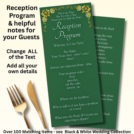 Reception Program - Emerald Green & Gold Wedding メニュー