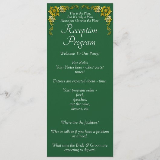 Reception Program - Emerald Green & Gold Wedding  メニュー (正面)