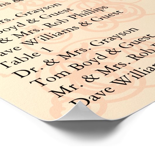 Reception Seating Chart Coral ポスター (角)
