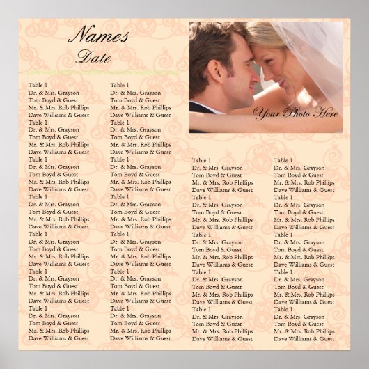 Reception Seating Chart Coral ポスター (正面)