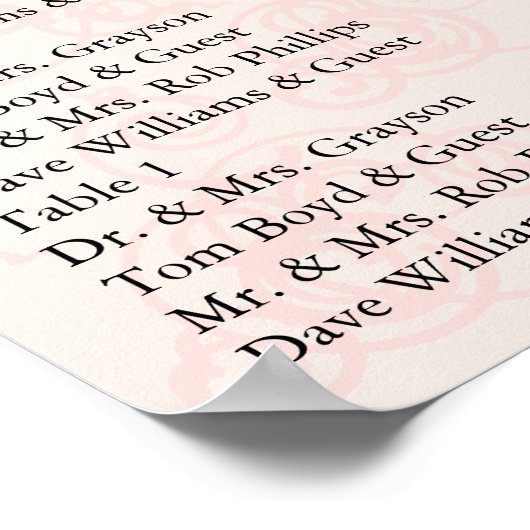 Reception Seating Chart Pink ポスター (角)