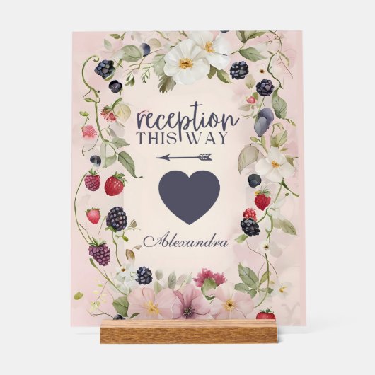 Reception This Way Floral Berry Design アクリルサイン (正面)