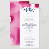 RECEPTION WEDDING MENU cute navy pink watercolor メニュー (正面/裏面)